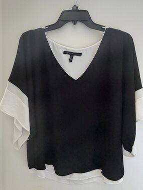 White House Black Market Black and White Layered V-Neck Blouse